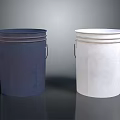 Two Dark Blue And White Metal Buckets With Handles And Smooth Surface