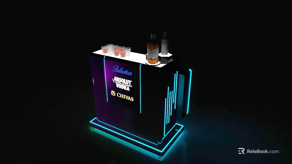 LED Illuminated Commercial Equipment Display Stand With Absolut Vodka And CHIVAS Branding 3d model 