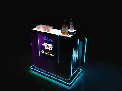 LED Illuminated Commercial Equipment Display Stand With Absolut Vodka And CHIVAS Branding 3d model