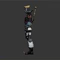 Steampunk 3D Character Model With Mechanical Arm Hat Dark Outfit And White Pants