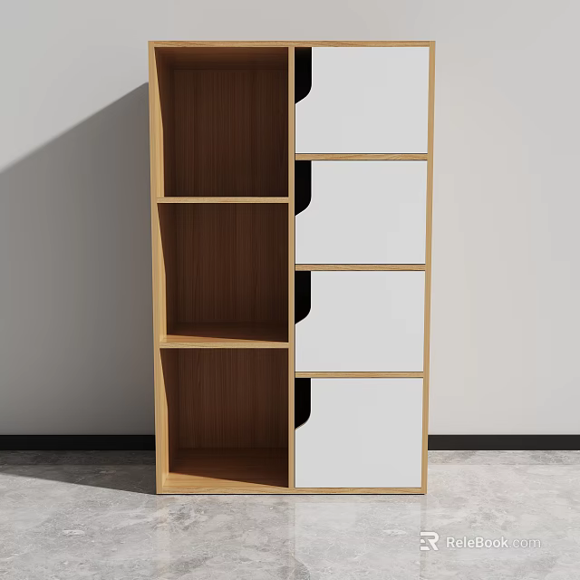 Modern Wooden Cabinet With White Drawers And Open Shelves Design 3d model 