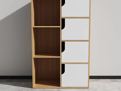 Modern Wooden Cabinet With White Drawers And Open Shelves Design 3d model
