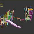 Colorful Children's Play Equipment With Slide Climbing Frame Green White Blue Platform And Ladder