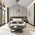 Modern Hotel Room With Floor to Ceiling Windows Green View Beige Sofa and Wooden Flooring