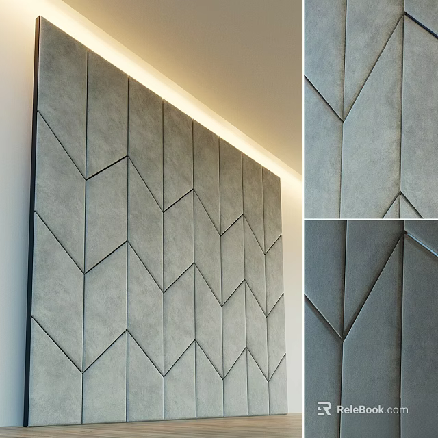 Modern Gray Wall Design With Geometric Upholstered Pattern And Stitched Texture Details 3d model