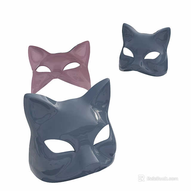 Decorative Cat Face Masks In Purple And Blue Set Of Three 3d model 