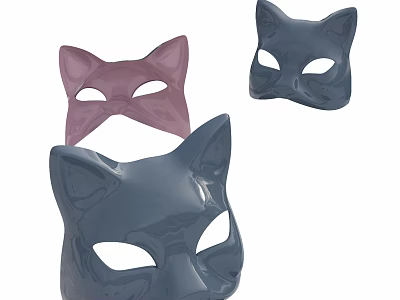 Decorative Cat Face Masks In Purple And Blue Set Of Three 3d model