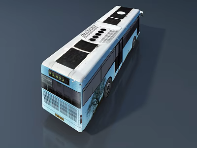 Light Blue City Bus With Black Roof Sections And Side Windows 3d model