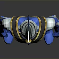 Blue And White Game Movie Character With Golden Chest Decoration Standing Pose