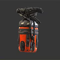 Red Fire Extinguishers With Metal Handles And Nozzles On Reflective Surface