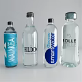 Stylish Decorative Ornament Set with Various Water Bottles Different Designs Transparent Bodies and Brand Labels