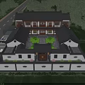Chinese Style Detached Villa With Courtyard Green Trees And Parking Area