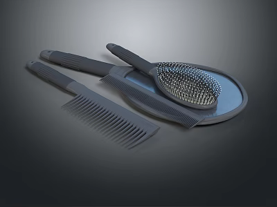 Modern Black Daily Use Hair Care Tools Comb Brush And Mirror 3d model