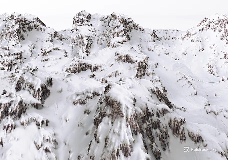 Scenic Garden Landscape With Snow Covered Mountain Peaks And Rocky Terrain 3d model 