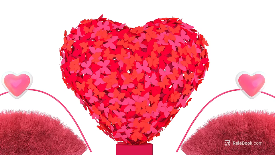 Perfect Photo Spot Featuring Giant Heart Shaped Red Pink Butterfly Decoration 3d model 