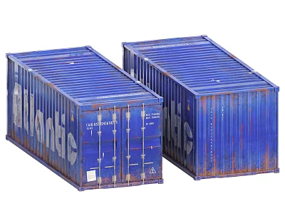 Two Blue Atlantic Industrial Shipping Containers With Rustic Finish And Branding 3d model