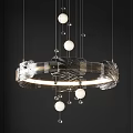 Modern Circular Glass Chandelier With Suspended White Orbs And Illuminated Frame