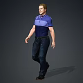 Man in Blue Purple Polo Shirt and Dark Jeans Standing Against Dark Background