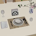 Elegant Dining Table Setting With Patterned Placemat Bowl Plate Napkin Wine Glass Green Vase Flowers