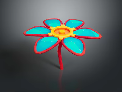 Artistic Decorative Plant With Red Stem Blue Petals And Yellow Center 3d model