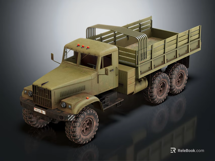 Military Green Off Road Truck With Open Cargo Bed And Large Tires 3d model 