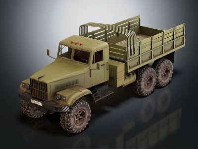 Military Green Off Road Truck With Open Cargo Bed And Large Tires 3d model