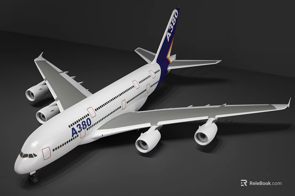 A380 Passenger Airliner With White Body Blue Tail And Four Engines 3d model 