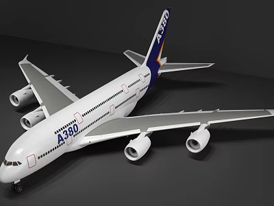 A380 Passenger Airliner With White Body Blue Tail And Four Engines 3d model