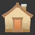 Cartoon House Scene With Blue Roof Yellow Walls Door And Steps