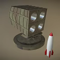 Military Weapon Rocket Launcher With Cube Structure And Circular Openings On Base Near Small Rocket 3d model