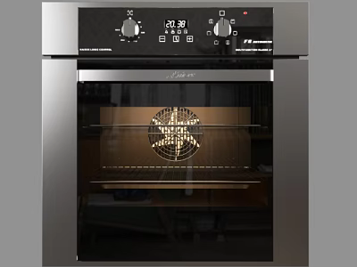 Stainless Steel Kitchen Oven With Digital Control Panel And Roasting Food Inside 3d model