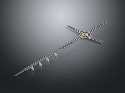 Elevated Intersection Structure With Yellow Circular Center White Supports And Road Segments 3d model