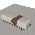 Modern White Bench With Black Metal Legs And Brown Blanket On Striped Rug