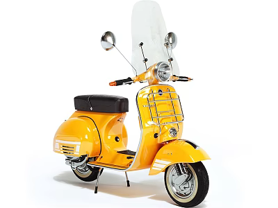 Yellow Classic Scooter with Windshield Rearview Mirrors Black Seat and Metal Grille 3d model