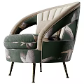 Green Velvet Accent Chair With Bird Pattern Beige Cushion And Metal Legs
