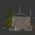Ancient Stone Bridge Structure With Arched Design Spires Carvings And Climbing Vines
