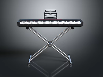 Black Electronic Keyboard with Silver Metal Stand and Full Piano Keys 3d model