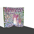 Vibrant Flower Wall with Pink Telephone Booth and Colorful Floral Decor