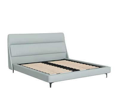 Modern Minimalist Double Bed With Light Blue Upholstered Headboard And Wooden Slats 3d model