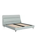 Modern Minimalist Double Bed With Light Blue Upholstered Headboard And Wooden Slats