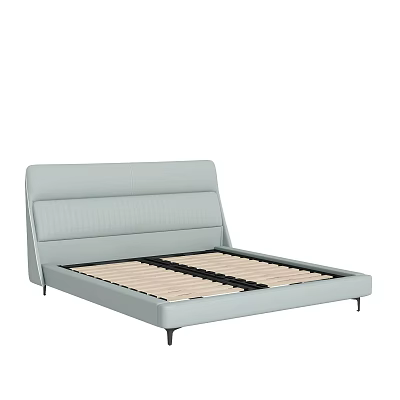 Modern Minimalist Double Bed With Light Blue Upholstered Headboard And Wooden Slats 3d model