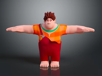 Cartoon Man With Outstretched Arms Wearing Orange Shirt Red Pants Standing Barefoot 3d model