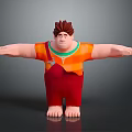 Cartoon Man With Outstretched Arms Wearing Orange Shirt Red Pants Standing Barefoot