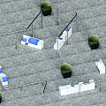 Modern Outdoor Landscape Seats With White Structure And Blue Seating Surfaces