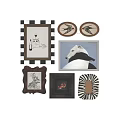 Vintage Framed Wall Decor With Wine Bottle Art Bird Prints And Animal Portraits