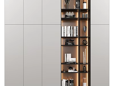 Modern Bookshelf With Black Frame Layered Shelves Books Decor And LED Lighting 3d model