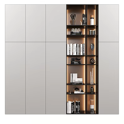 Modern Bookshelf With Black Frame Layered Shelves Books Decor And LED Lighting 3d model