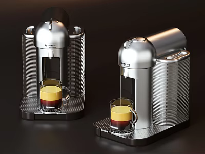 Silver Nespresso Coffee Machines Brewing Layered Latte In Kitchen Appliance Setup 3d model