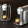 Silver Nespresso Coffee Machines Brewing Layered Latte In Kitchen Appliance Setup