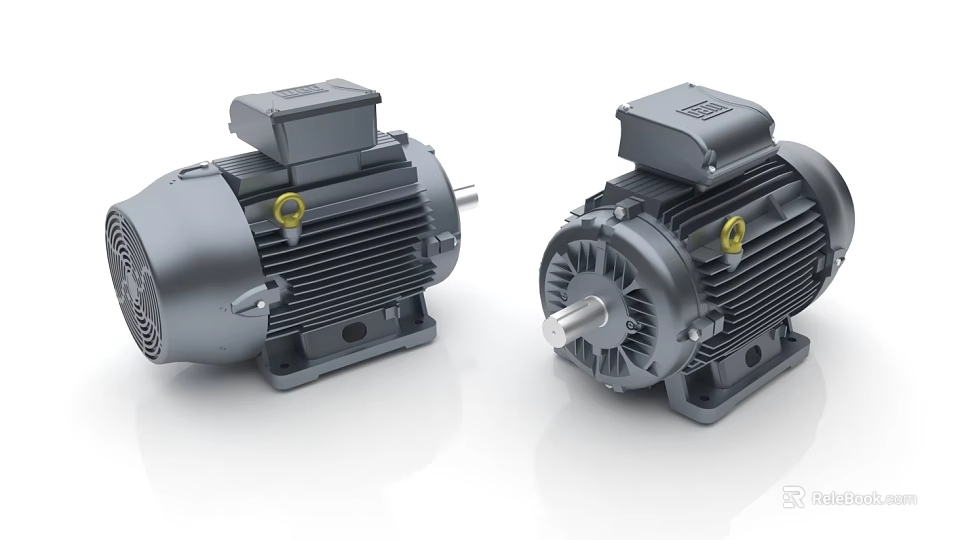 High Performance Industrial Electric Motors With Grey Housing Cooling Fins And Shafts 3d model 